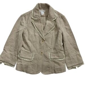 Newport News Women's 8 Linen Blend Crochet Trim Blazer Jacket Boho Cottagecore